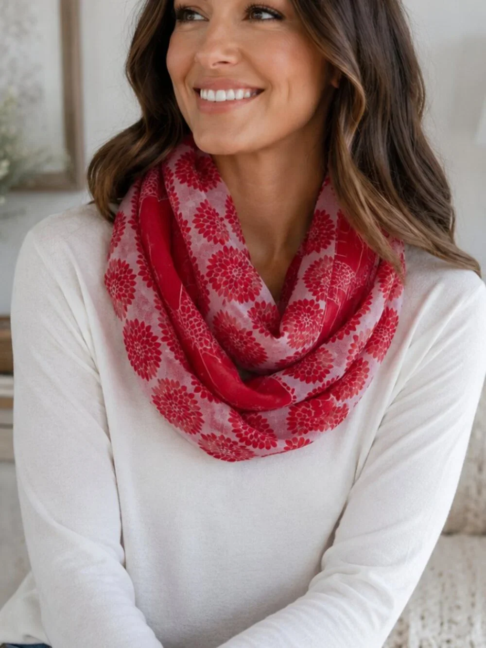 FOCO Nebraska Cornhuskers Lightweight Floral Snood Scarf, Red & White, NCAA